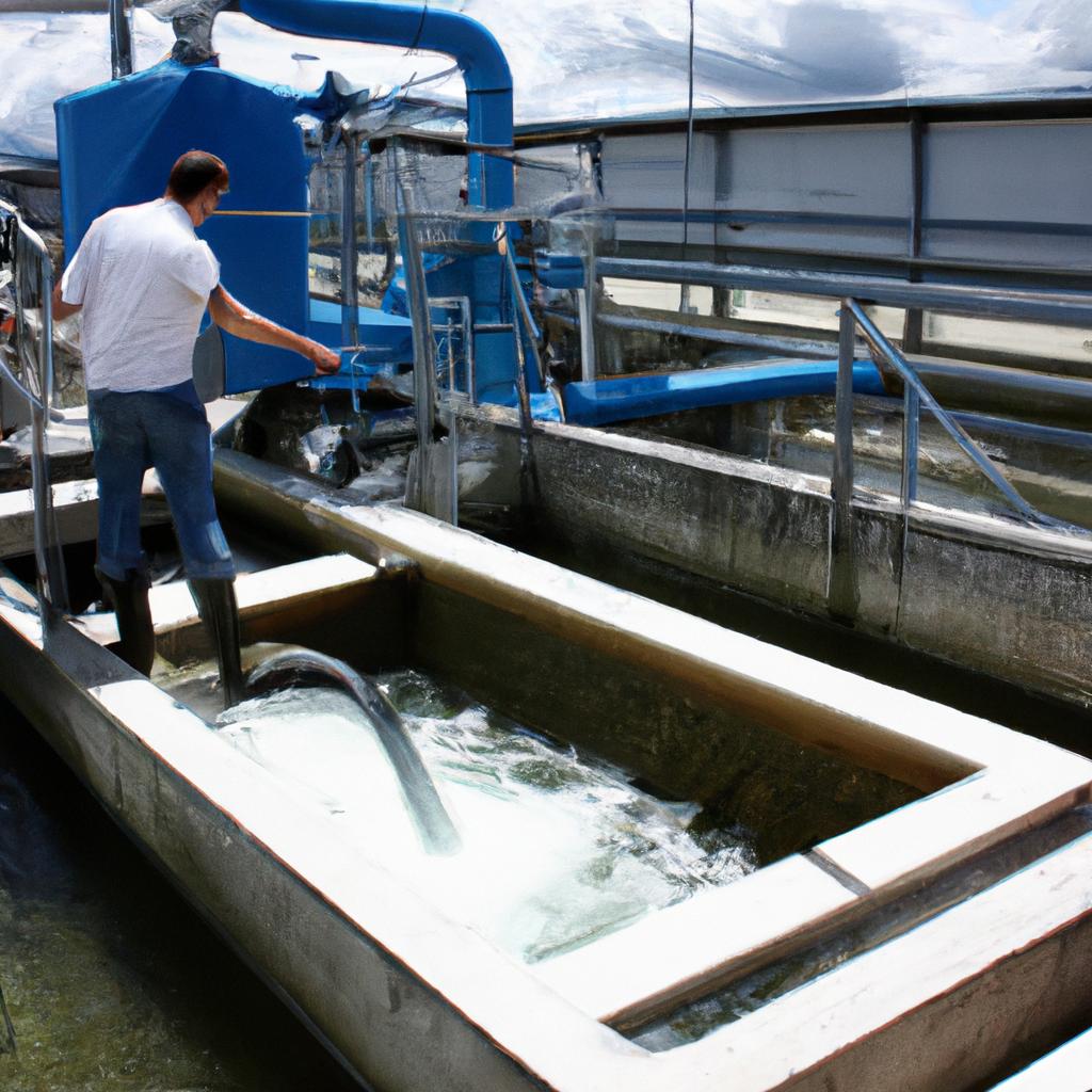 Person operating wastewater treatment equipment