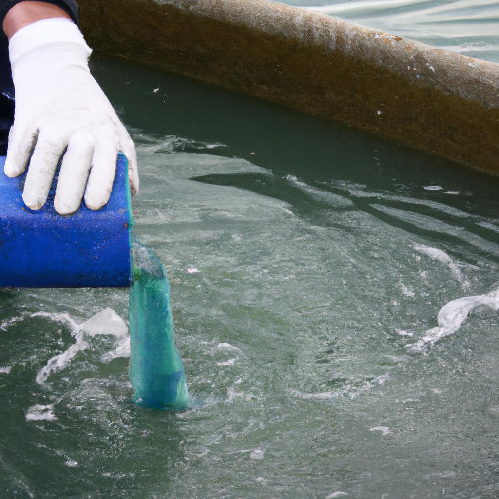 Person adding chemicals to wastewater