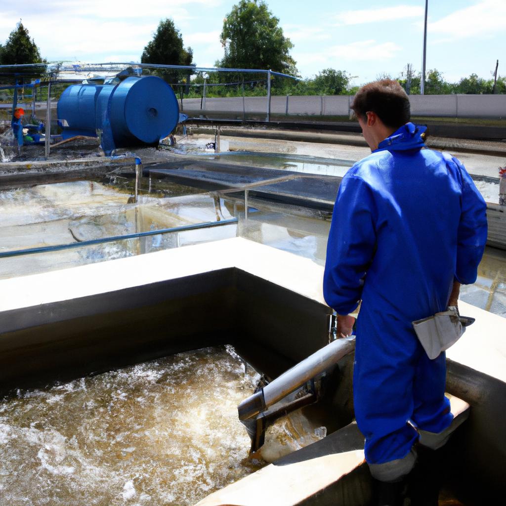 Person operating wastewater treatment equipment