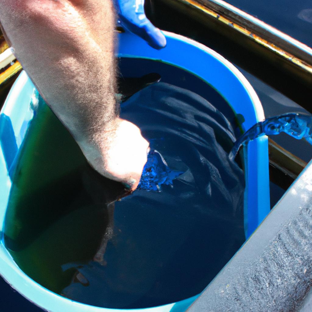 Person adding chemicals to wastewater